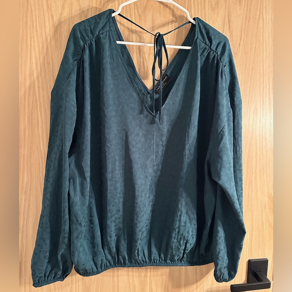 Lane Bryant double-V green blouse - EUC!